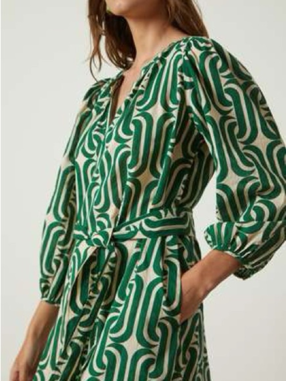Velvet by Graham & Spencer Green and Cream Geometric Dress